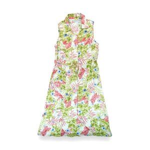 Jaclyn Smith Vintage Tropical Floral Sleeveless‎ Button Down Midi Dress Size L